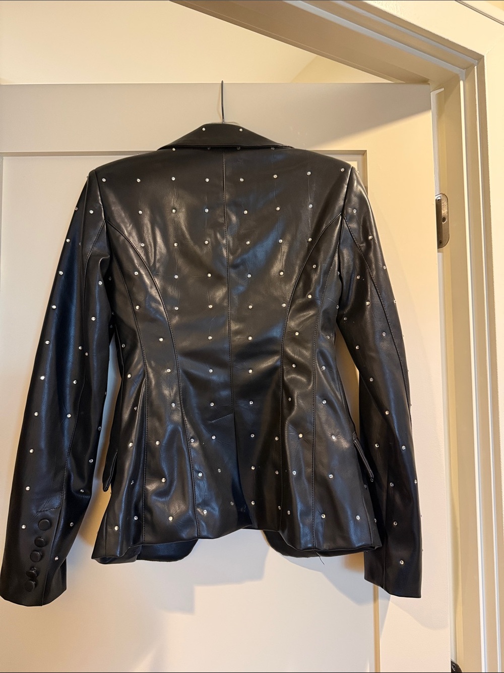 Avec Les Filles black vegan leather blazer with crystal detail - Picture 5 of 5